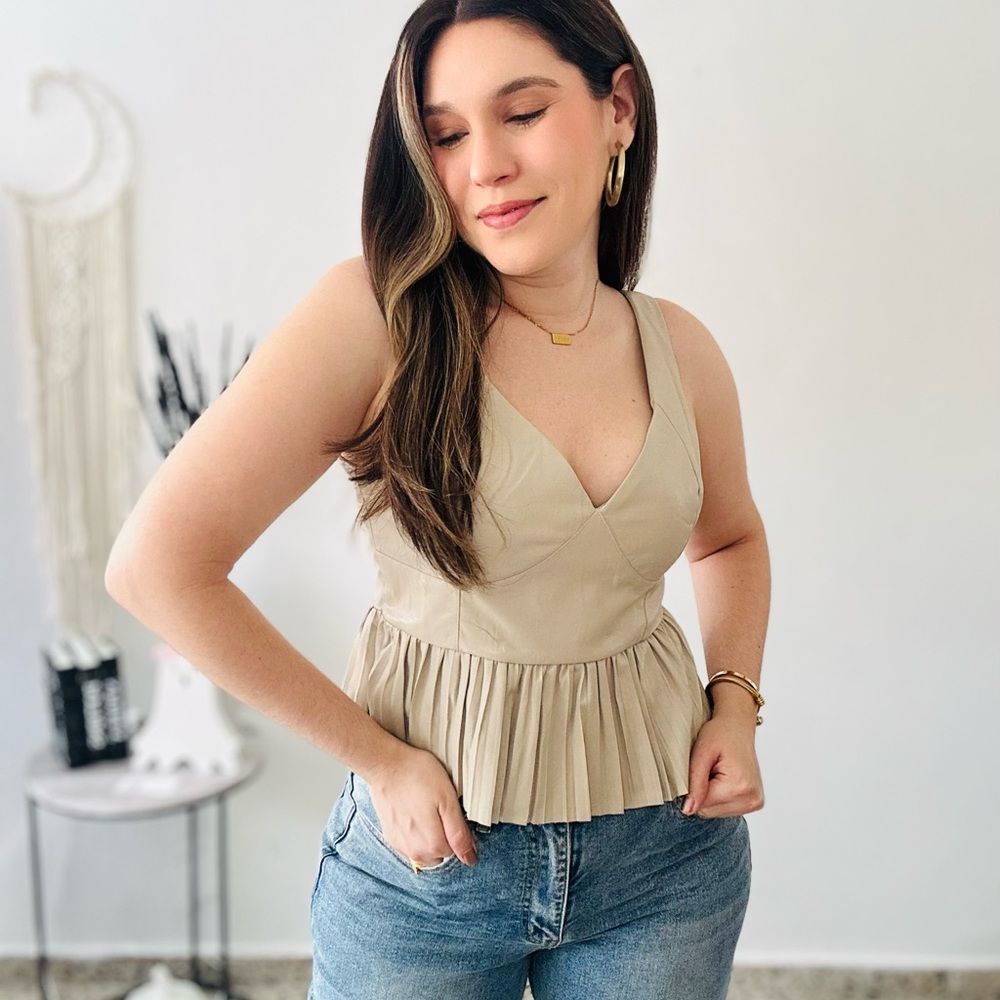 Chic Pleated Leather Top